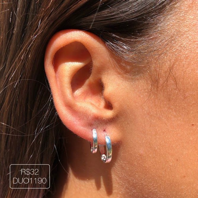 Duo Argola Fina Lisa Prateada